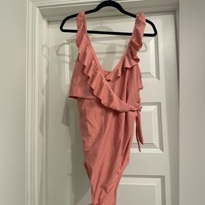 Kindred Bravely Nursing & Maternity One Piece Wrap Swimsuit in Shell Pink